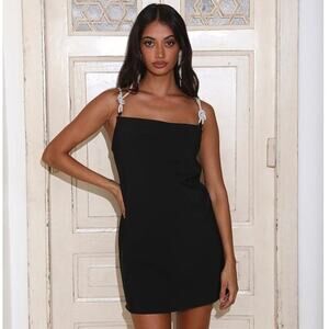 C/MEO Collective Black Rhinestone Strap Mini Dress NWT Size Small